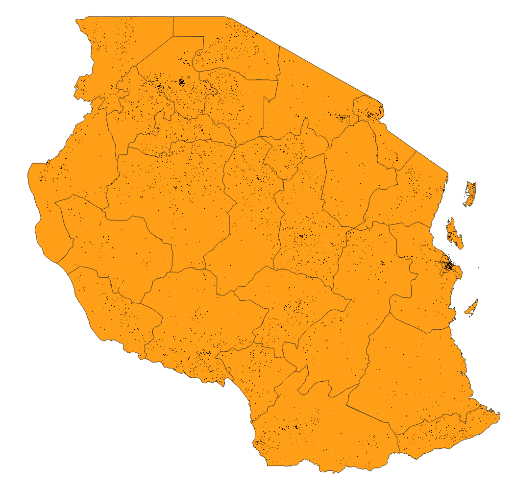 admin areas and population data shown in QGIS