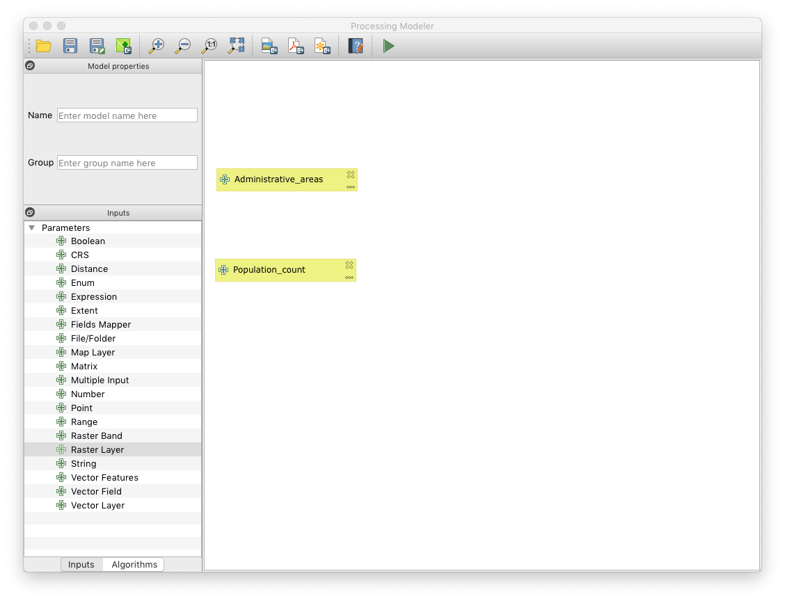 workspace with two inputs added