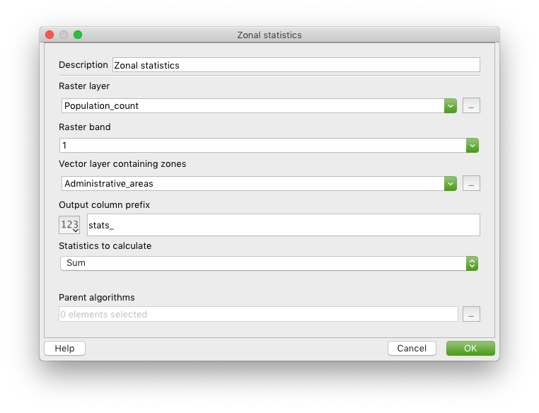 zonal statistics algorithm configuration