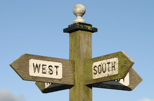 Sign pointing north, south, east and west
